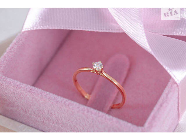 Кольцо из красного золота с фианитом 14.5 K-0048 - Фото 8