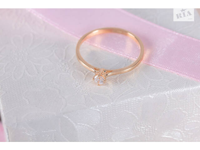 Кольцо из красного золота с фианитом 14.5 K-0048 - Фото 9