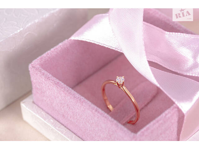 Кольцо из красного золота с фианитом 20.5 K-0048 - Фото 1