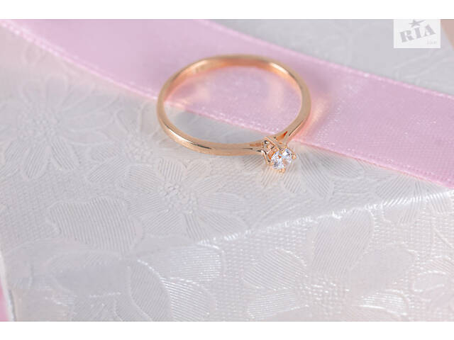 Кольцо из красного золота с фианитом 20.5 K-0048 - Фото 3