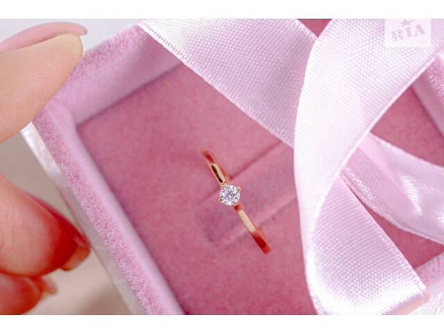 Кольцо из красного золота с фианитом 20.5 K-0048 - Фото 4