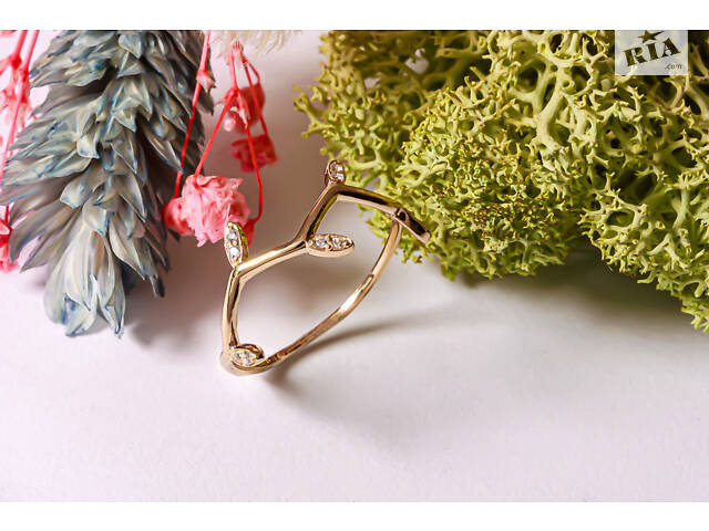 Кольцо веточка из жёлтого золота K-0308 - Фото 1