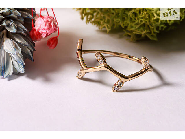 Кольцо веточка из жёлтого золота K-0308 - Фото 5