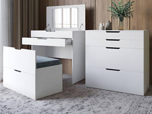 Комод-трюмо з дзеркалом, нішею під сидінням і ящиком LION Азія Німфея Альба (білий) (LION-041673) ТОП