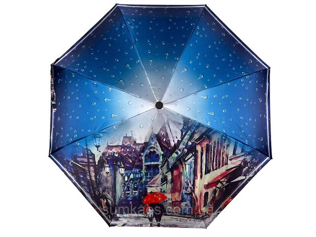 Компактна жіноча автоматична міні парасоля на 8 спиць від Toprain з принтом міста, синій, 034036-6 - Фото 2