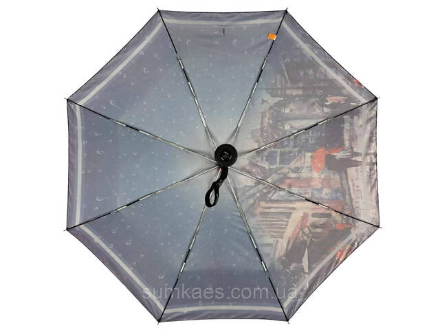 Компактна жіноча автоматична міні парасоля на 8 спиць від Toprain з принтом міста, синій, 034036-6 - Фото 3