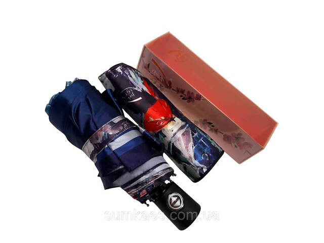 Компактна жіноча автоматична міні парасоля на 8 спиць від Toprain з принтом міста, синій, 034036-6 - Фото 4