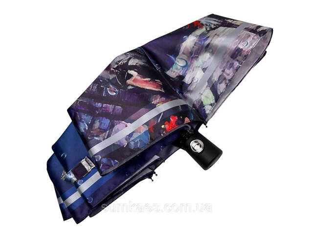 Компактна жіноча автоматична міні парасоля на 8 спиць від Toprain з принтом міста, синій, 034036-6 - Фото 5