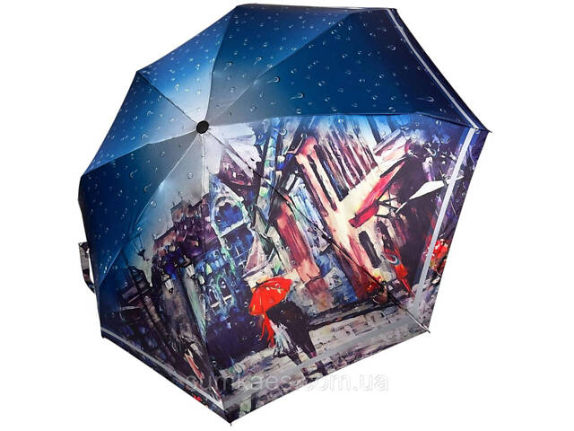 Компактна жіноча автоматична міні парасоля на 8 спиць від Toprain з принтом міста, синій, 034036-6 - Фото 6