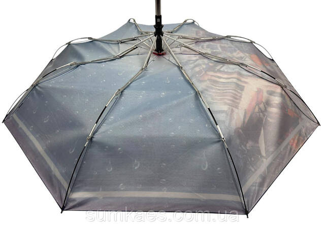 Компактна жіноча автоматична міні парасоля на 8 спиць від Toprain з принтом міста, синій, 034036-6 - Фото 7