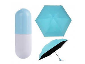 Компактный зонтик в капсуле-футляре Голубой, маленький зонт в капсуле. Цвет: голубой