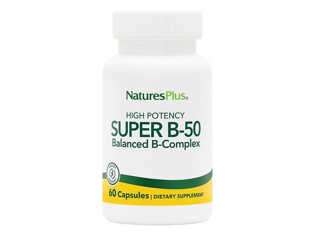 Комплекс витаминов B-50, Super B-50, Nature's Plus, 60 вегетарианских капсул Комплекс витаминов B-50, Super B-50, Nature's Plus, 60 вегетарианских капсул