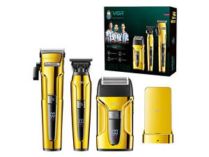 Комплект 3 в 1 VGR V-694 акумуляторна машинка для стрижки, триммер та електробритва шейвер. Колір: золотий