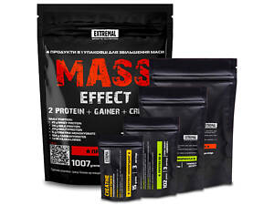 Комплект 4 в 1 для набора массы Extremal Mass Effect 1 кг – гейнер для силы, whey protein, энергетик креатин, протеин дл