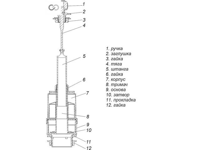 Комплект арматури для зливного бачка з боковою подачею води 1/2 ″ та ричагом зливу вгору АБу-20 - Фото 6