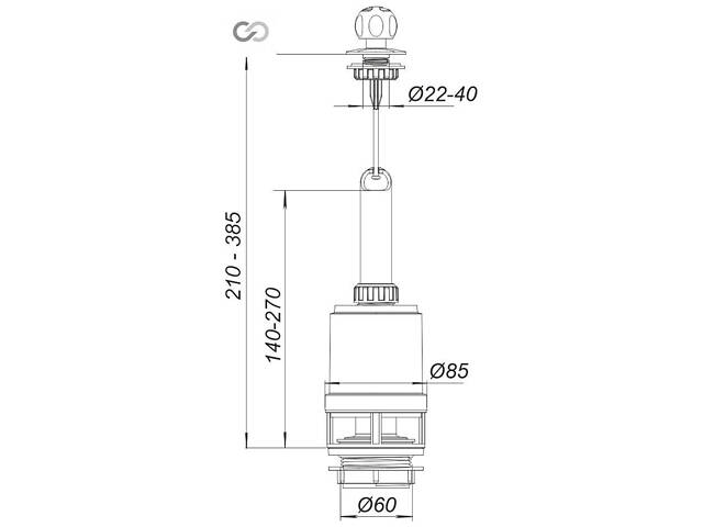Комплект арматури для зливного бачка з боковою подачею води 1/2 ″ та ричагом зливу вгору АБу-20 - Фото 7