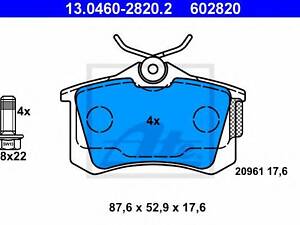 Комплект гальмівних колодок з 4 шт. дисків ATE 13046028202 на SEAT LEON (1P1)