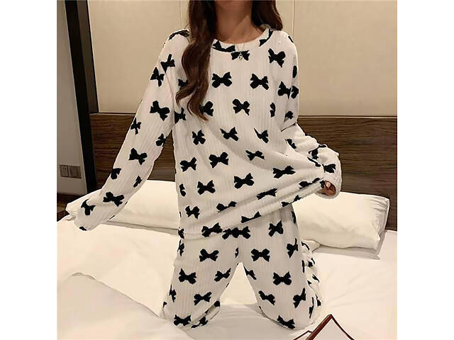 Комплект женской пижамы Lesko 2023 Bow XL White-Black - Фото 4