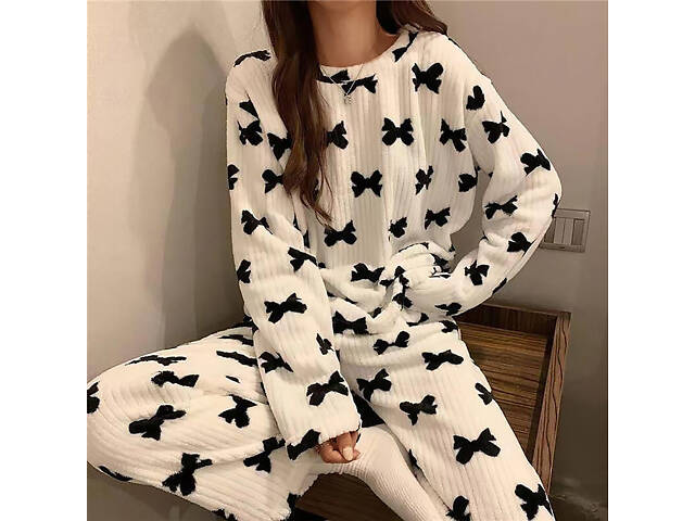 Комплект женской пижамы Lesko 2023 Bow XL White-Black - Фото 6