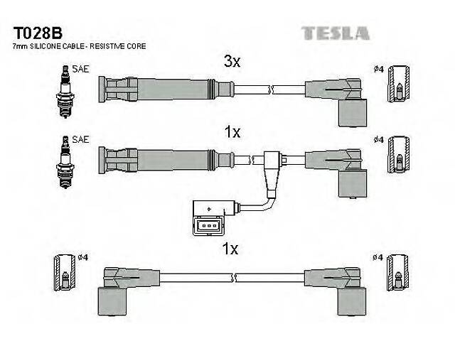 Комплект кабелiв запалювання TESLA T028B на BMW 3 седан (E30)