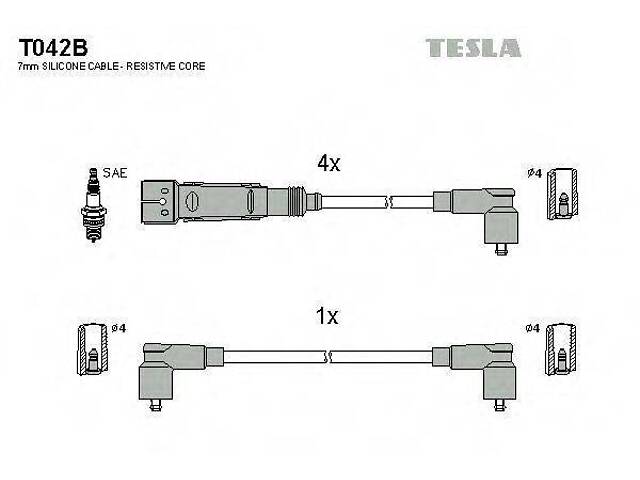Комплект кабелей зажигания TESLA T042B на SKODA FELICIA (6U1) - Фото 1