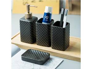 Комплект керамічних аксесуарів для ванни: дозатор, мильниця, стакани Чорного кольору