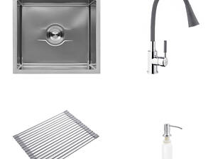 Комплект кухонна мийка Kroner Derby-5050HM Brush + cушарка для посуду Kroner Matte-GRA4333-2 + змішувач