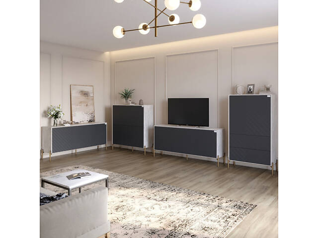 Комплект меблів для вітальні LION Амарант 4 елементи з золотими металевими ніжками Бетон/Графітовий (LION-042365) - Фото 1