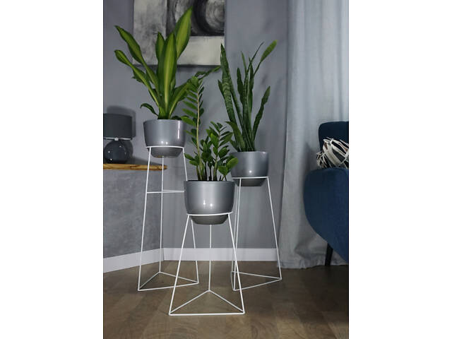 Комплект металлических подставок для цветов и вазонов Adore Décor Скандинавские 3 шт Белый - Фото 2