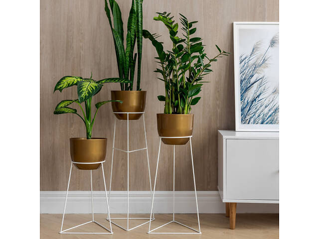 Комплект металлических подставок для цветов и вазонов Adore Décor Скандинавские 3 шт Белый - Фото 3