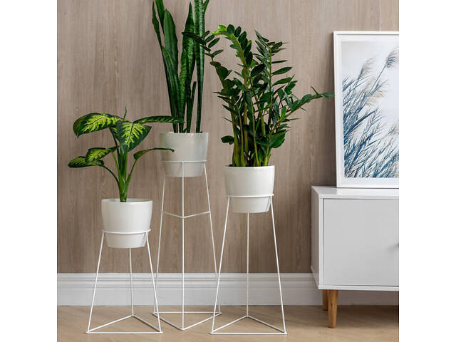 Комплект металлических подставок для цветов и вазонов Adore Décor Скандинавские 3 шт Белый - Фото 4