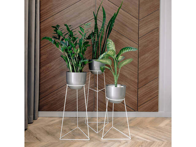 Комплект металлических подставок для цветов и вазонов Adore Décor Скандинавские 3 шт Белый - Фото 5