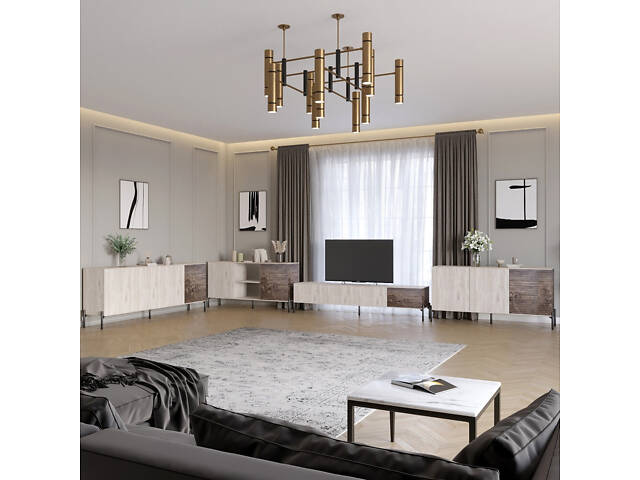 Комплект модульний для вітальні LION Грей 4 елементи з чорними металевими ніжками Самоа Димчастий/Дерево (LION-042735) - Фото 1