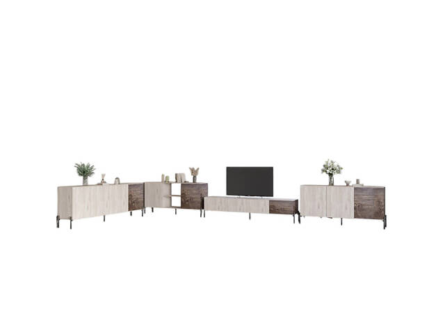 Комплект модульний для вітальні LION Грей 4 елементи з чорними металевими ніжками Самоа Димчастий/Дерево (LION-042735) - Фото 2