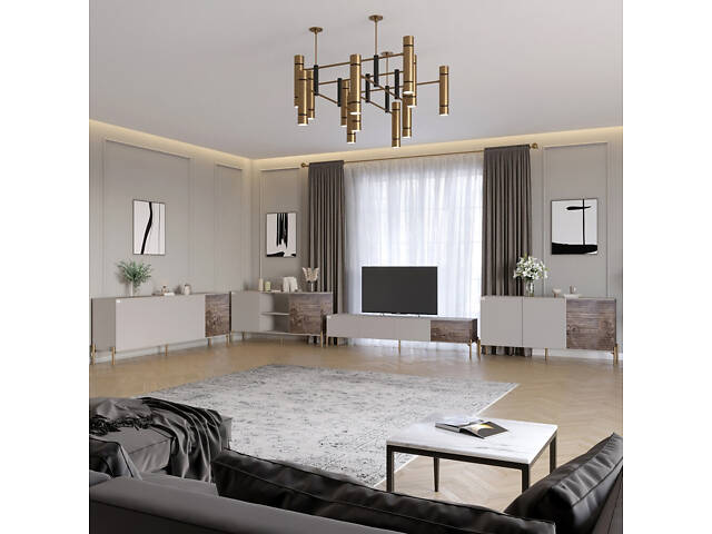 Комплект модульний для вітальні LION Грей 4 елементи з золотими металевими ніжками Кашемір/Дерево (LION-042883) - Фото 1