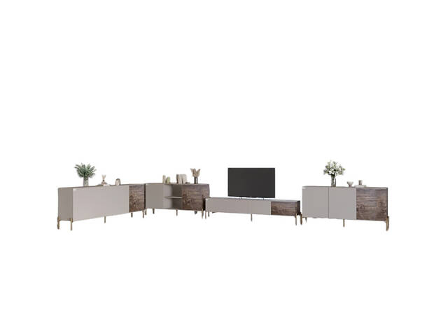 Комплект модульний для вітальні LION Грей 4 елементи з золотими металевими ніжками Кашемір/Дерево (LION-042883) - Фото 2