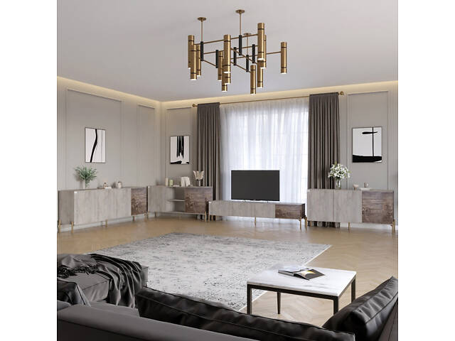 Комплект модульний для вітальні LION Грей 4 елементи з золотими металевими ніжками Шварцвальд/Дерево (LION-042887) - Фото 1