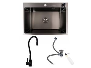 Комплект: мойка VALESO Handmade 70*50 PVD черная (3,0/0,8) + смеситель гибкий NES-ZZ45