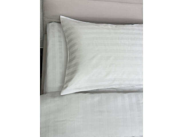 Комплект наволочек Ecotton 50х70 см из страйп-сатина 2 шт. белый в полоску 2х2 гостиничный стандарт. - Фото 1