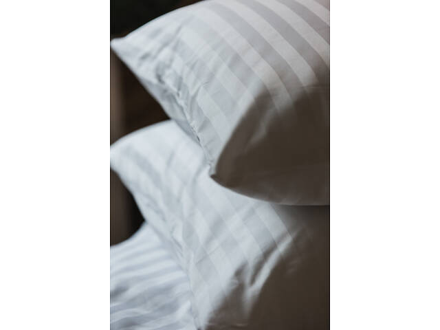 Комплект наволочек Ecotton 70х70 см из страйп-сатина 2 шт. гостиничный белый в полоску 2х2. - Фото 1