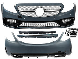 Комплект обвісів з повним заднім бампером (дизайн C63 AMG) для Mercedes C-сlass W205 2014-2021 рр.