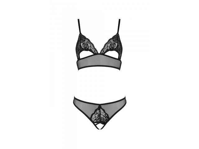 Комплект Passion Кріста Set black S/M: браллет з ажурним ліфом і відкритими трусиками Feromon - Фото 3