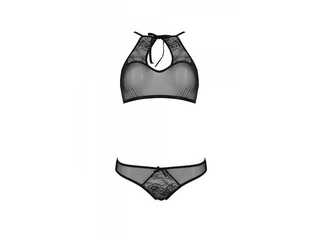 Комплект Passion URSULA SET black L/XL: бра, трусики з ажурним декором і відкритим кроком Feromon - Фото 3
