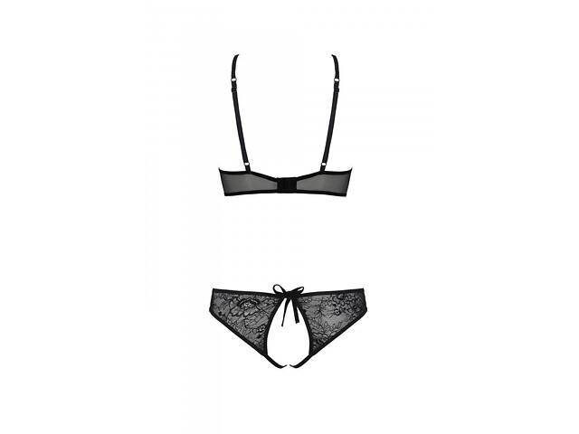 Комплект Passion URSULA SET black L/XL: бра, трусики з ажурним декором і відкритим кроком Feromon - Фото 4