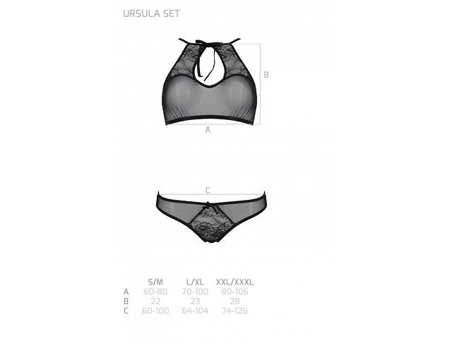 Комплект Passion URSULA SET black L/XL: бра, трусики з ажурним декором і відкритим кроком Feromon - Фото 5
