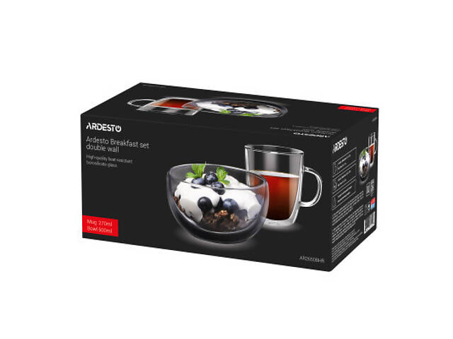 Комплект посуды Ardesto набір для сніданку 270 мл чашка + 500 мл піала прозорий (AR2650BHR) - Фото 3