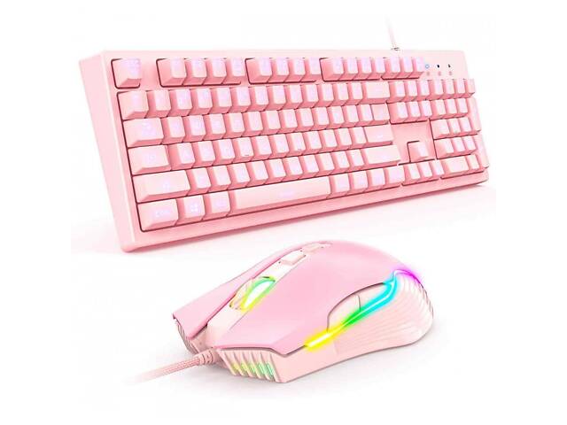 Комплект проводная игровая клавиатура и мышь ONIKUMA G25 CW905 Pink - Фото 1