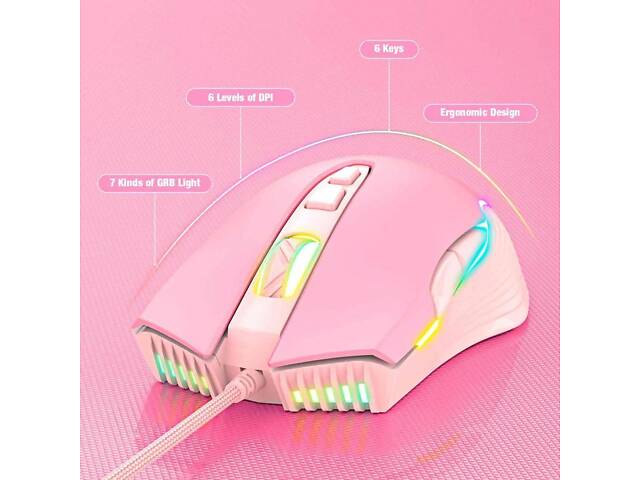 Комплект проводная игровая клавиатура и мышь ONIKUMA G25 CW905 Pink - Фото 3