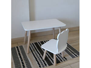 Комплект стіл та стул дитячий ChildWood - Set Стіл білий прямокутний + стілець білий Ведмедик (Фанера)