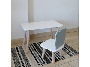 Комплект стіл та стул дитячий ChildWood - Set Стіл білий прямокутний + стілець білий сірий Ведмедик (Фанера)